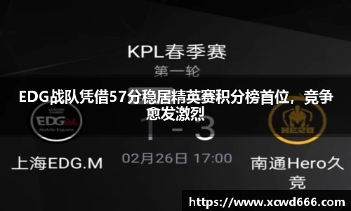 EDG战队凭借57分稳居精英赛积分榜首位，竞争愈发激烈